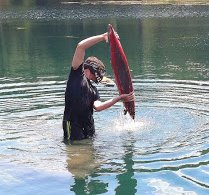 a sunk model is retrieved from a pond